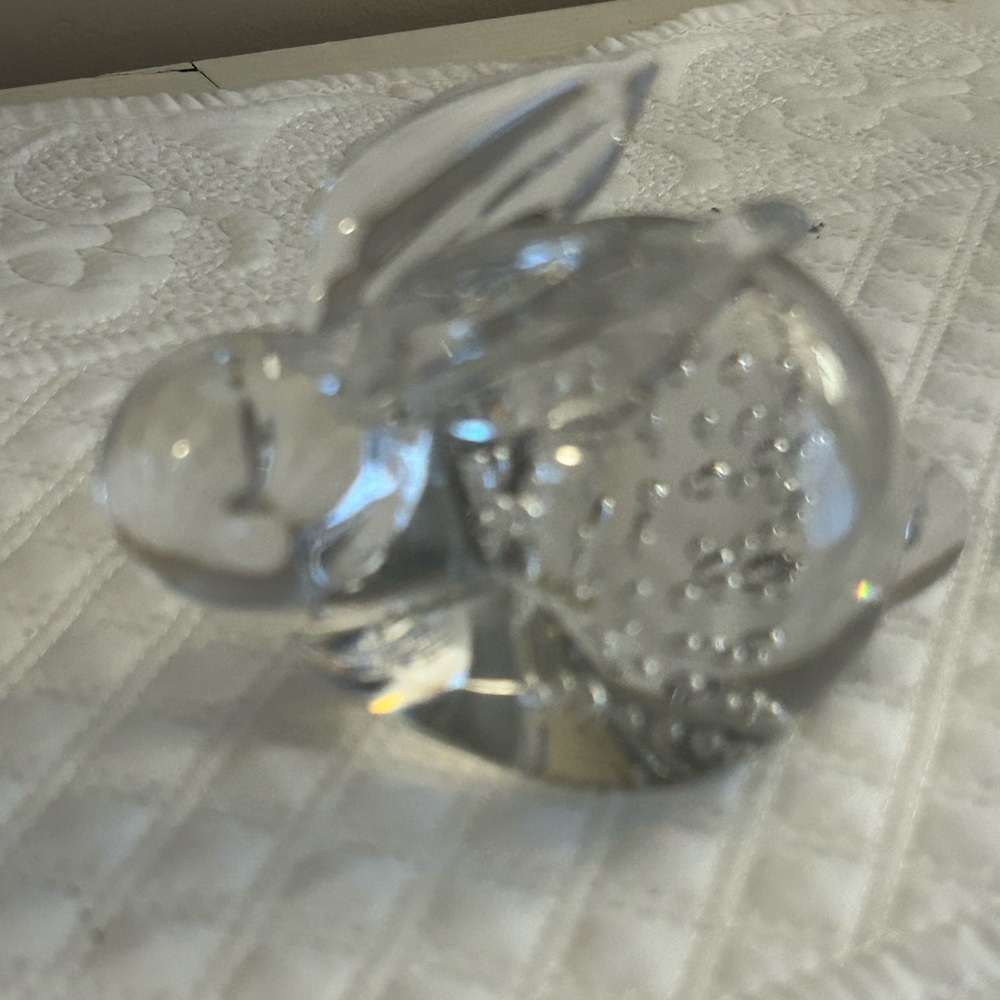 Vtg Clear hand blown glass bunny paperweight